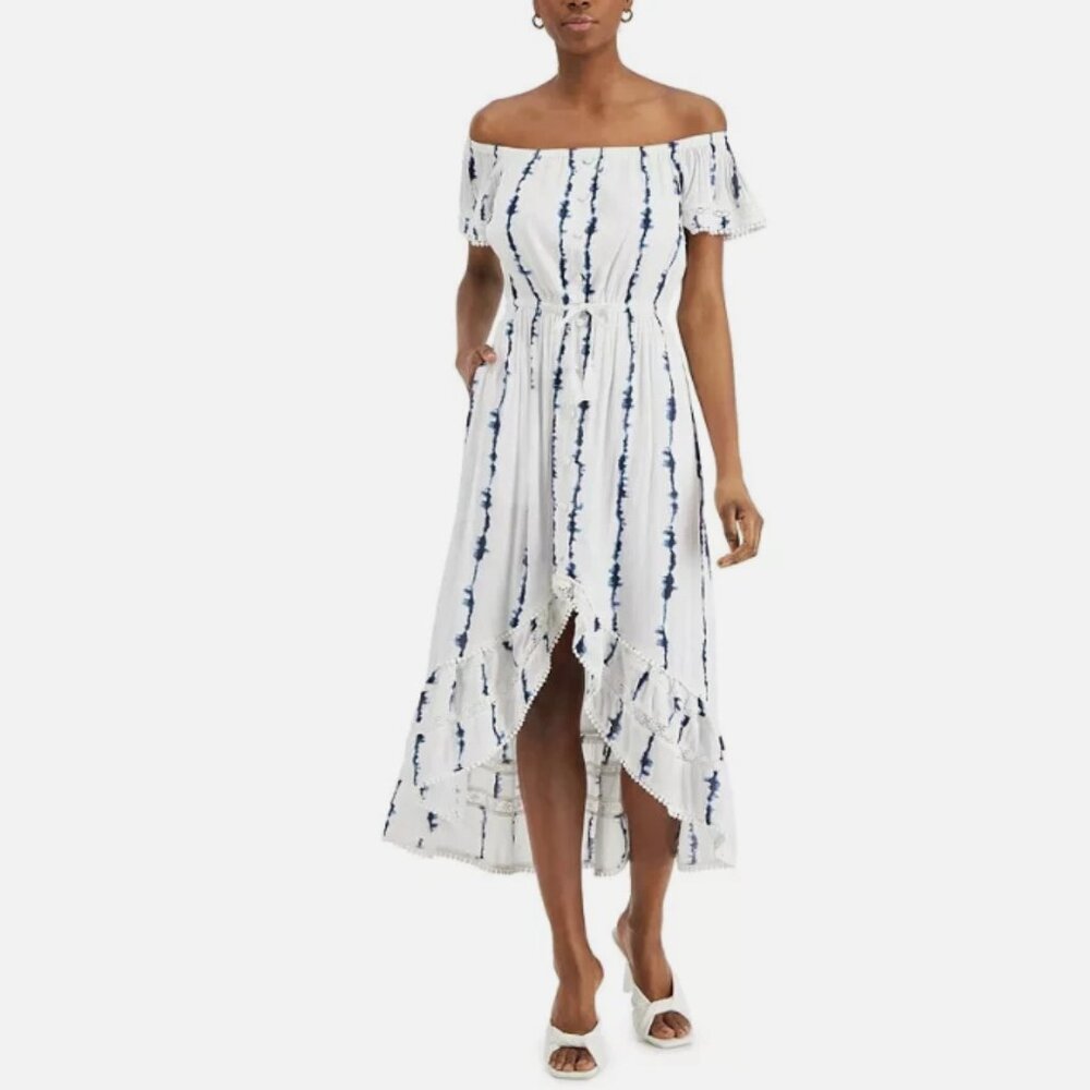 INC International Concepts Blue White Tie Dye Low High Midi Dress Large